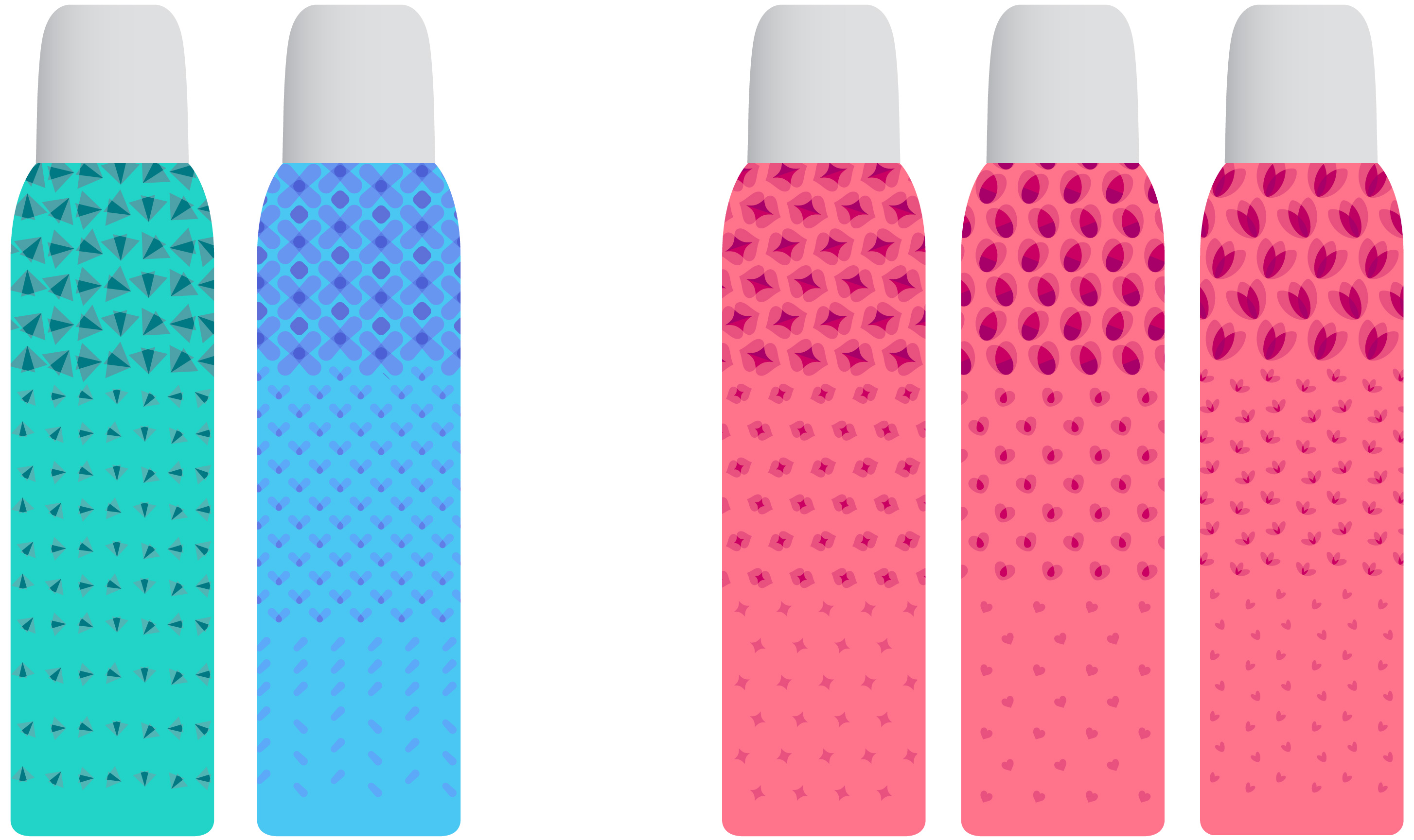 Choices of shapes of kisses, bees and blossoms as pattern styles